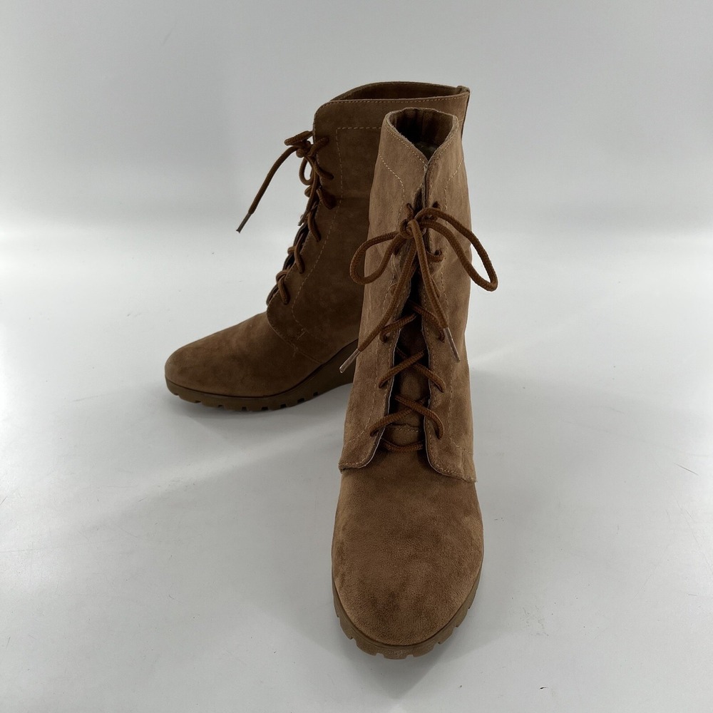Nautica‎ Womens Rendon Ankle Boots Wedge Faux Suede 9.5 Sherpa Fold Lace Up